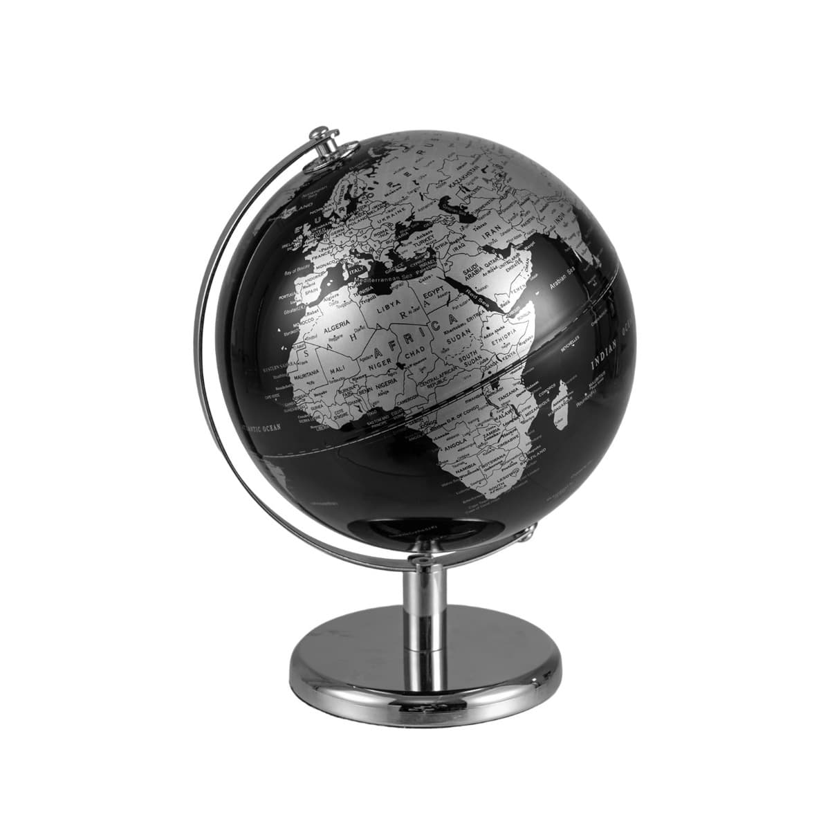 CostwayGlobe Terrestre Métallique Noir Globe Terrestre Rotatif de 8 Pouces avec Support en Métal Jouet Éducatif pour Enfants Argent